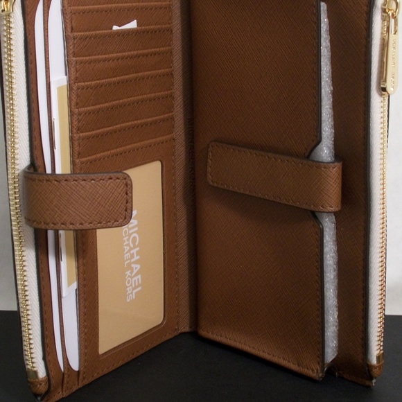 Michael Kors Signature Smartphone Wallet  In White Logo Canvas Print Wristlet - Picture 5 of 8